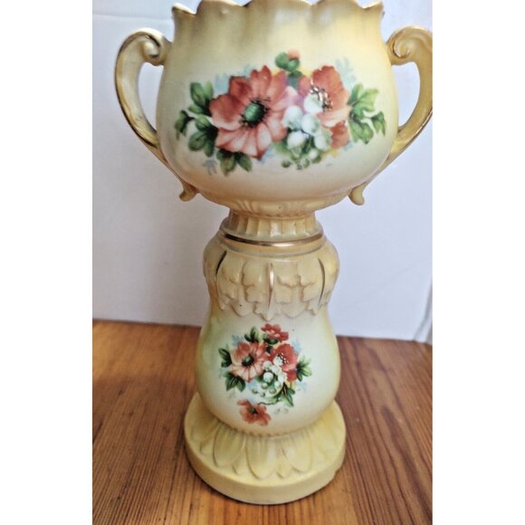 Antique Vase Double Handled Floral Hand Painted & Gilded Austrian Porcelain 7.5” - Picture 2 of 11